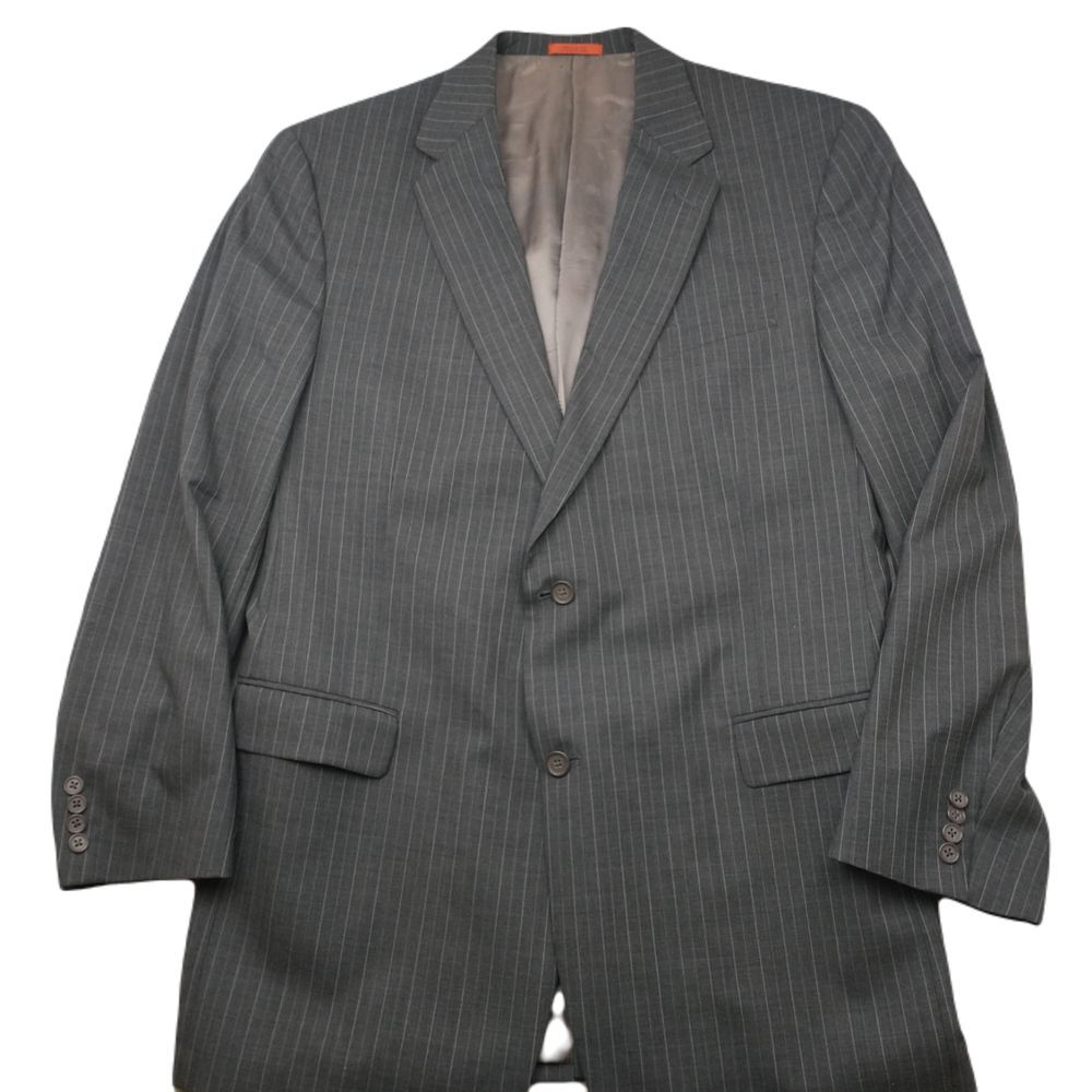 Hart Schaffner Marx‎ Blazer Mens 46 XL Gray Stripe Traveler 2 Button Wool Jacket
